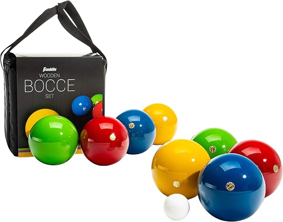 Franklin Sports Bocce Ball Set 8 Wooden Bocce Balls and 1 Pallino Beach, Backyard Lawn or Outdoor Party Game - Made in Italy