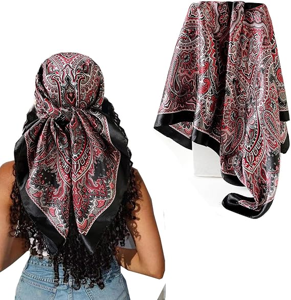 Hexchasty 35Head Scarf Satin Silk Like Hair Scarf Large Square Head Scarves Bandana Head Wraps Headscarfs for Women Green