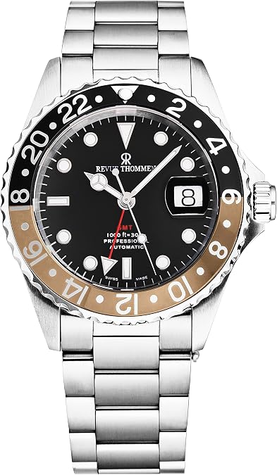 Revue Thommen Men's 'Diver' Black Dial Black and Beige Bezel GMT Automatic Watch 17572.2132