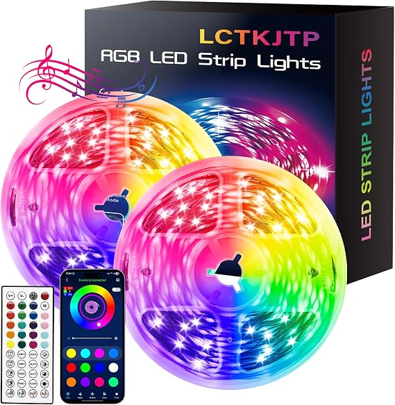 LED Strip Lights,RGB Music Sync Color Changing Led Lights with Smart App Control Remote & Remote Control for Room,Part,Essential,Sense of Atmosphere Decoration(100FT-2 Rolls of 50ft)