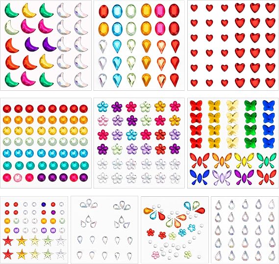 Leikedun 10 Sheets Glitter Festival Face Gems Stick On, Crystal Rhinestones