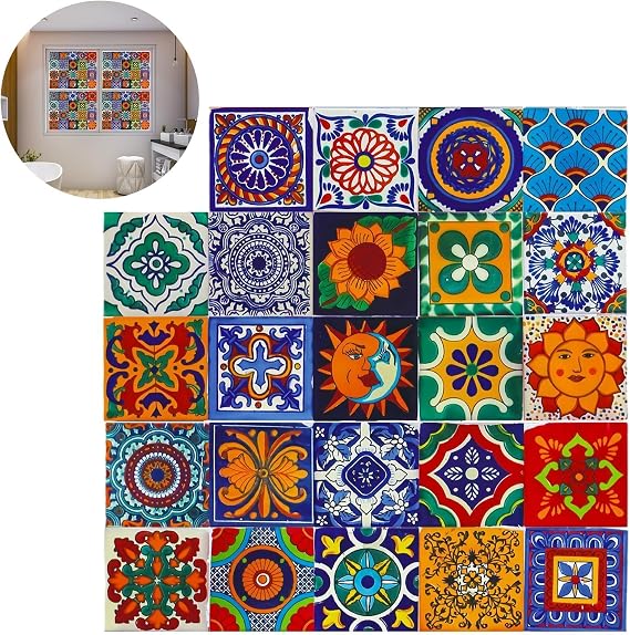 24 Pack Vintage Kitchen Wall Tiles 10x10cm Moroccan Tile Stickers Colorful