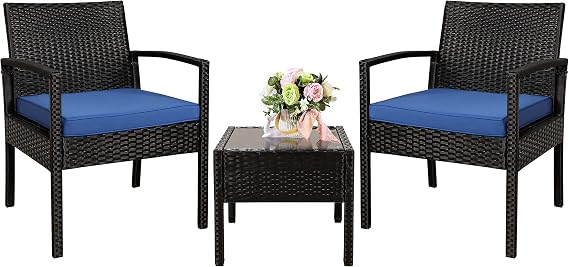 3PCS PE Rattan Patio Conversation Set, Outdoor Patio Furniture Sets