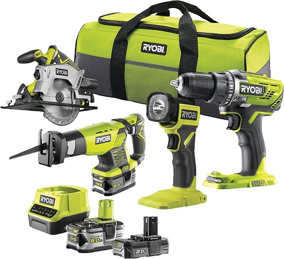 Ryobi RCK184-252S 18V 4'lü Akülü Set Darbesiz Vidalama + Kılıç Testere + Daire Testere + Led El Fene