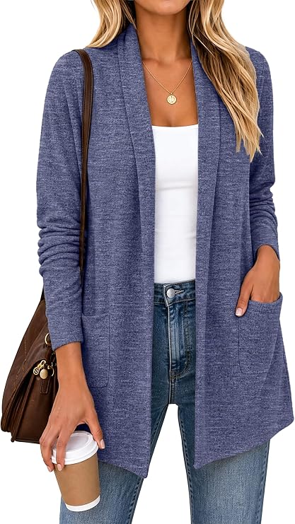 QIXING Women Lightweight Long Sleeve Cardigan with Pockets