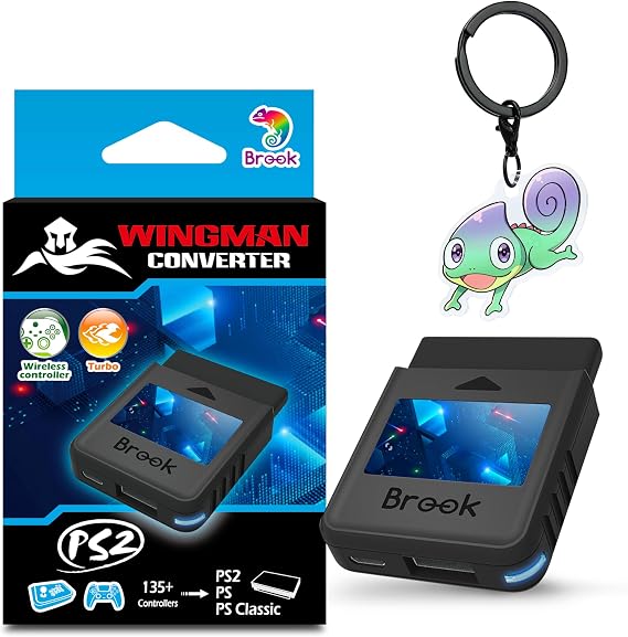 Brook Wingman PS2 Converter - Wireless Adapter for PS4/PS3 to PS2/PS1/PS Classic Supports Xbox & Switch Controller Retro Gaming Adapter with Keychain [Exclusive Version]