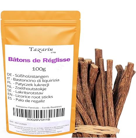 100g Licorice Stick - Glycyrrhiza Glabra - Licorice Root Sticks Chewable Licorice Sticks - Intense Aroma & Taste - 100% Natural Pure and No Additives - TazarinLtd