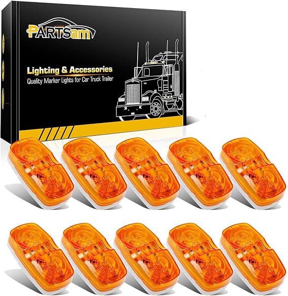Partsam 10x Double Bubble Bullseye LED Marker Light, [DOT Approved] 2x4 Rectangle Amber 10 LED Tiger Eye Trailer RV Camper Truck Clearance Lights Indicators Surface Mount 12V