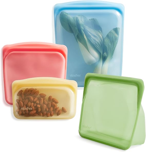 Stasher Premium Reusable Silicone Food Storage Bags, 4-Pack, Multicolor