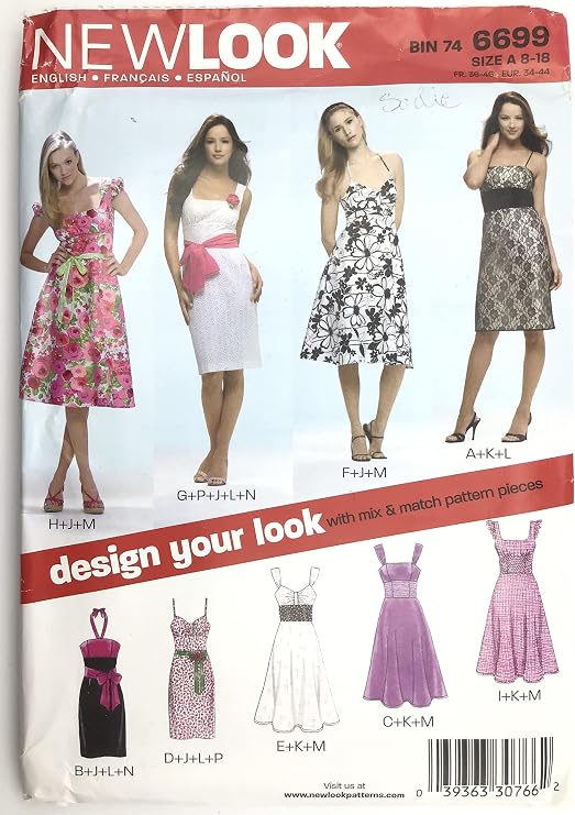 New Look Sewing Pattern 6699 Misses Dresses, Size A (8-10-12-14-16-18)