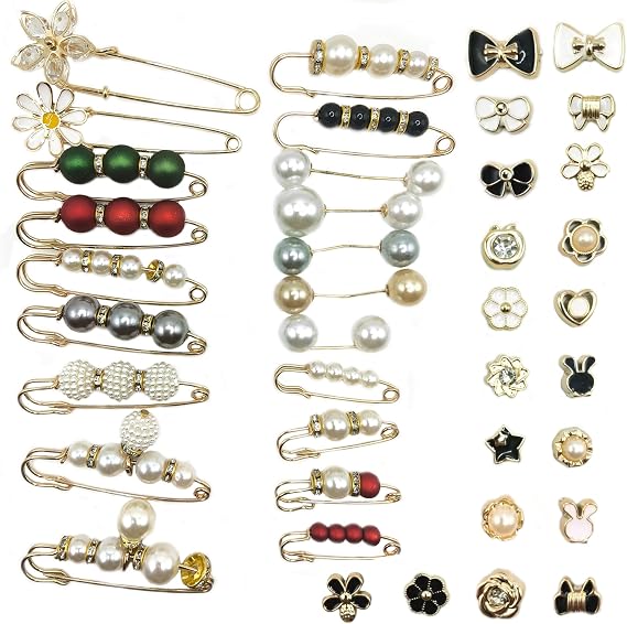 80PCS/40PCS Safety Pin, Faux Pearl Brooch, Clip, Cover Up Buttons for Clothing Dresses Sweater Neckline Decoration Accessories, Pant Waist Tightener, DIY Clip Charm for Women Girls
