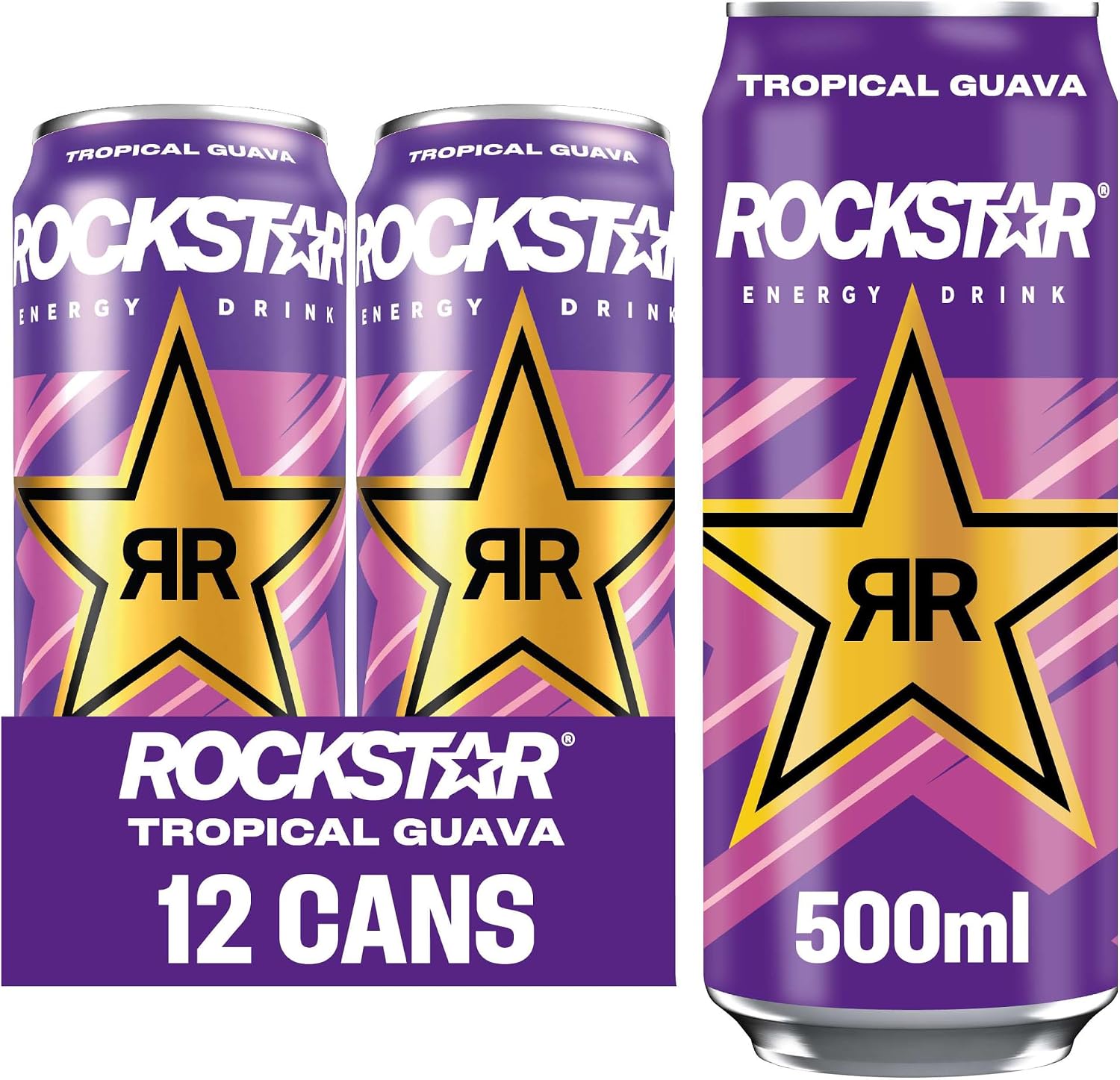Rockstar, Punched Energy Drink Tropical Caffeinated Drink with Taurine Guarana Ginseng BVitamins 500 ml cans, Guava Pack of 12