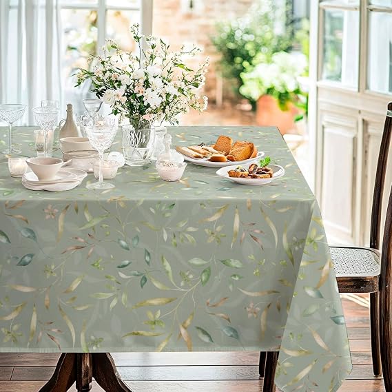 Home Direct Stain Resistant Spill Proof Water Repellent Rectangular Fabric Tablecloth Table Cover Table Cloth 140x180cm 55"x70" Sage Green