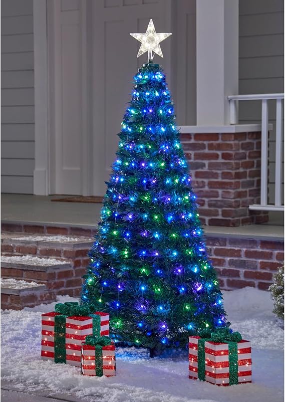 BrylaneHome 6Ft. Outdoor Pre-Lit Pop-Up Christmas Tree - Multi