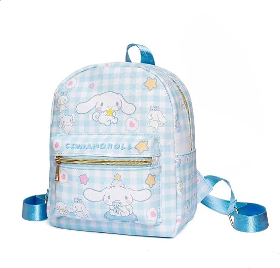 Roffatide Anime Cinnamoroll Backpack Mini Cute Cartoon Daily Travel Bag All Over Printed Checkered Daypack Travel Hiking Backpack Blue, LYB14001