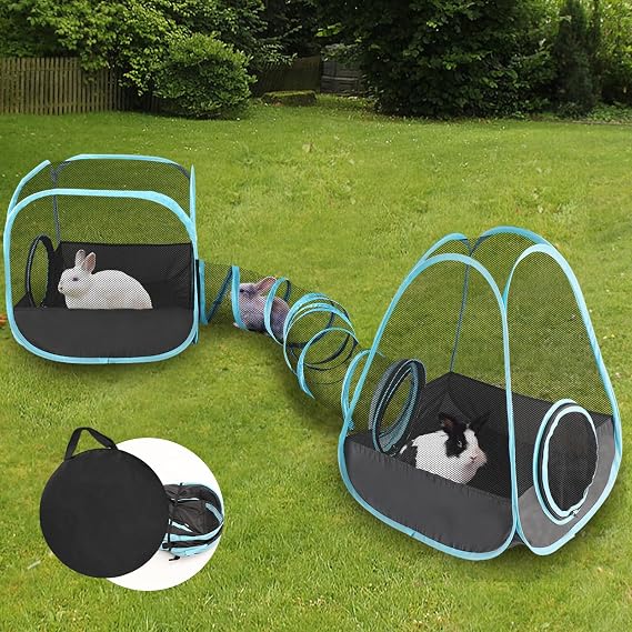 YUEPET Large Rabbit Tunnel, Bunny Tunnel for Small Pets, Ferret playpen | 3-in-1 Play Tunnel & Cube Tent, Breathable Mesh Rabbit Runs, Pop-Open Setup, Indoor Outdoor Use