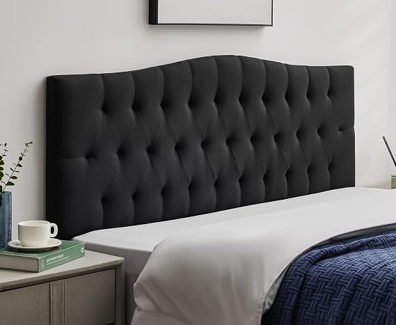 Tufted Upholstered Queen Size Headboard Only, Adjustable 38-50 in, Black