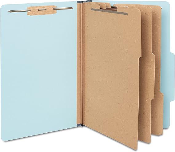 Staples Pressboard Classification Folders, Letter Size, 3Dividers, 3.5" Expansion, Blue, HeavyDuty Construction 40/Carton