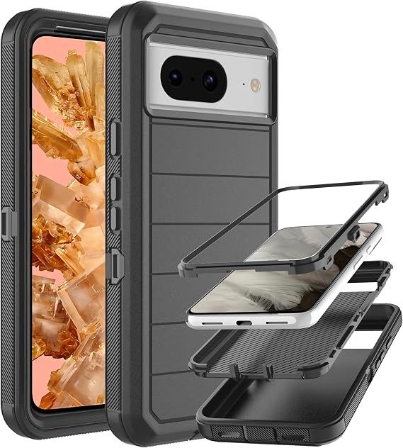 YmhxcY for Google Pixel 8 Case,[No Screen Protector] Drop Proof 3-Layer Durable Cover/Shockproof Armor Drop Protection Solid Rubber Case for Pixel 8 6.2"-Black