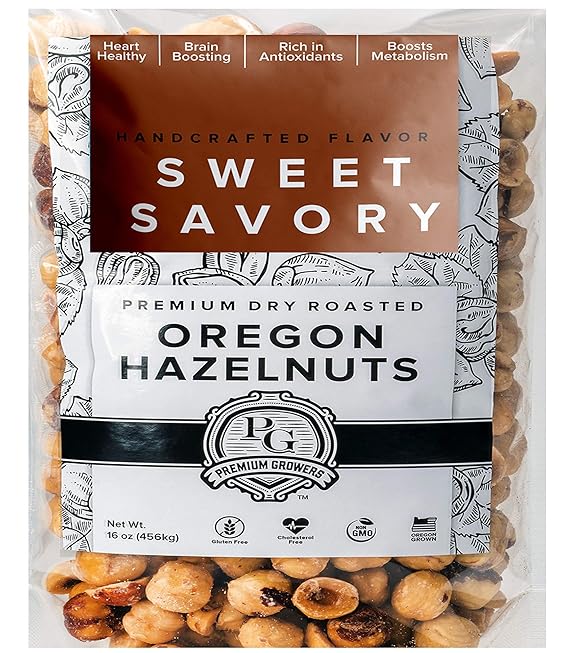 Oregon Natural Hazelnuts, Farm Fresh and Direct Sweet Savory Premium Dry Roasted Hazelnuts Kosher Certified - 1 LB Bag