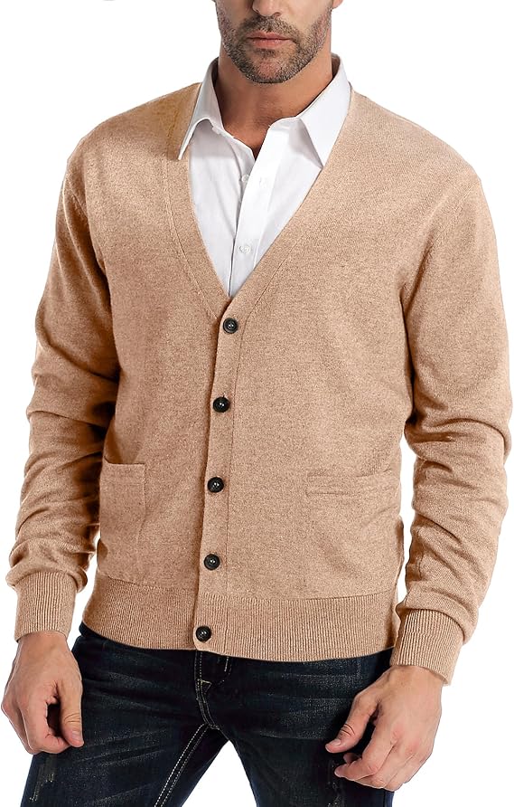 Kallspin Men's Cardigan Sweaters Wool Blend V Neck Button Down Sweaters with Pockets