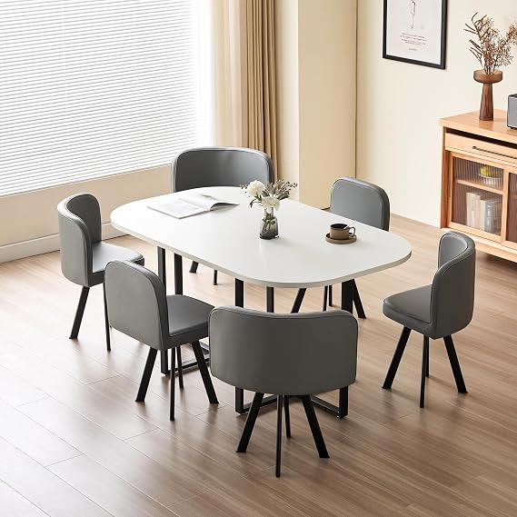 Dining Table and Chairs Set 6 Seater, 150 x 90 cm Rectangular Table, Upholstered Chairs, Kitchen Dining Room Sets