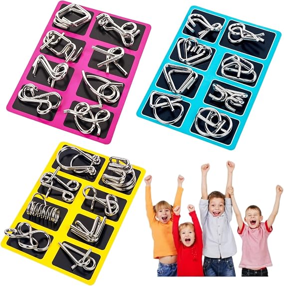 24Pcs Metal Brain Teaser Puzzles Toy, Mind Metal Puzzles for Kids, Basket Stocking Stuffers Ring Magic Trick Toy for Kids Adults Challenge Indoor Outdoor Decor (B)