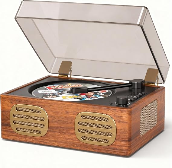 CD Player Portable Rechargeable Bluetooth CD Players with Built-in Speakers, AUX-in, Headphone Jack, USB Mode, Small CD Player for Home, Red Teak(No Remote Control)
