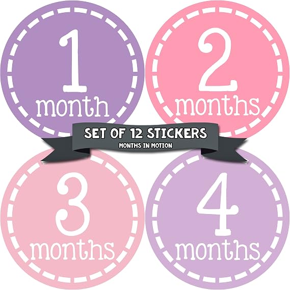 Baby Girl Milestone Stickers - 12 Purple Matte Removable Round Stickers for Photos