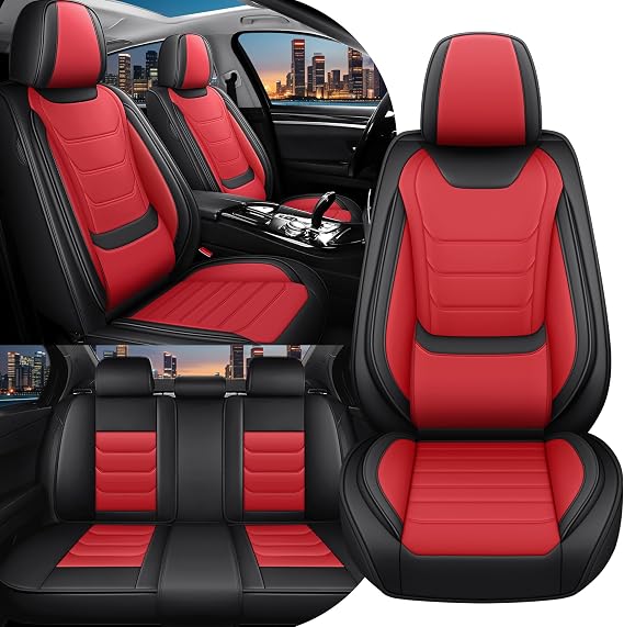 For Volkswagen Tiguan Seat Covers Full Cover Tailored Seat Covers Waterproof & Stain-Resistant Premium Leather (Full Set Black & Red)