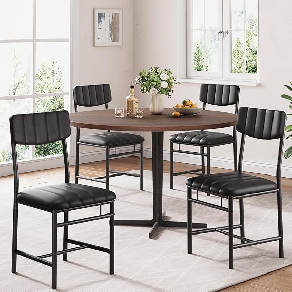 Jocoevol Dining Chairs Set of 4 - Upholstered Dining Room Chairs with PU Leather, Modern Kitchen Chairs with Leather Backrest and Thickened Metal Legs, for Dining Room, Kitchen and Living Room