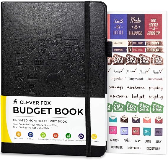 Clever Fox Budget Book – Financial Planner Organizer & Expense Tracker. Money Planner Account Notebook for Monthly Budgeting. Compact (Black)