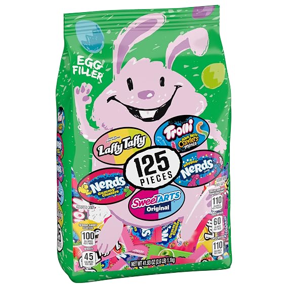 SweeTARTS, Trolli, Laffy Taffy & Nerds Easter Egg Filler Variety Bulk Bag, Springtime Easter Candy, 41.93 oz (125 Individually Wrapped Pieces)