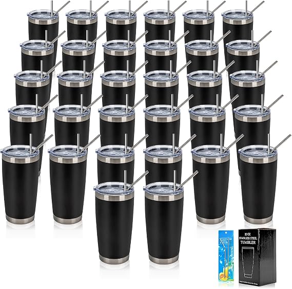 IEOVIEE 32 Pack 20oz Stainless Steel Insulated Bulk Tumblers with Lid&Straw