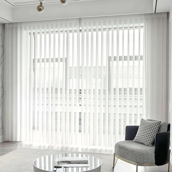 Large - Sized Cordless Vertical Blinds, Blackout Vertical Window Shades, Patio Doors, Large Windows,Track Slat Sets for Patio Sliding Doors. Light - Adjustable, White 115" Wx55 H