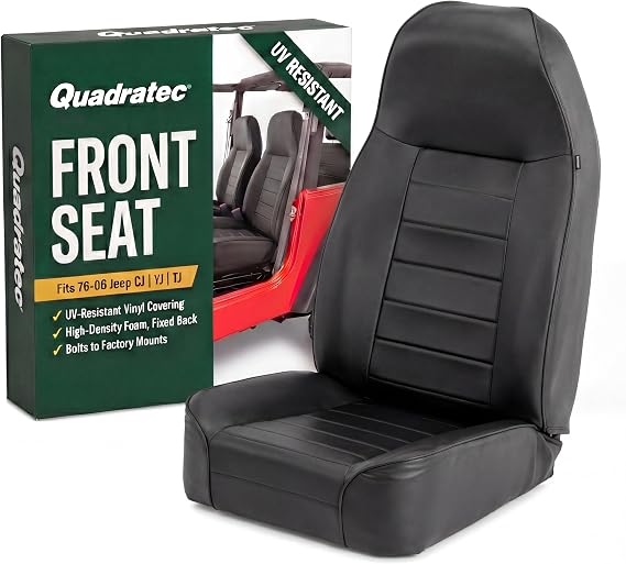 Quadratec Heritage Premium Front Seat - Fits Jeep CJ, TJ, YJ 1976-2006 - Original Factory Look and Feel - High-Density Foam for Comfort - Premium Vinyl (Black, Single)