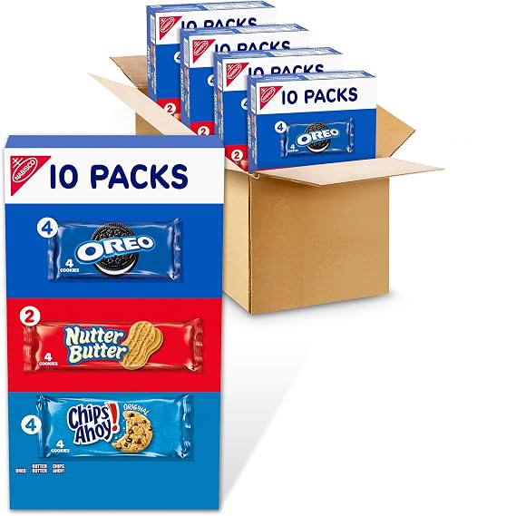 Nabisco Cookies Variety Pack, OREO, NUTTER BUTTER, CHIPS AHOY, 40 ct | Snack Packs, 4 Cookies Per Pack, Individually Wrapped