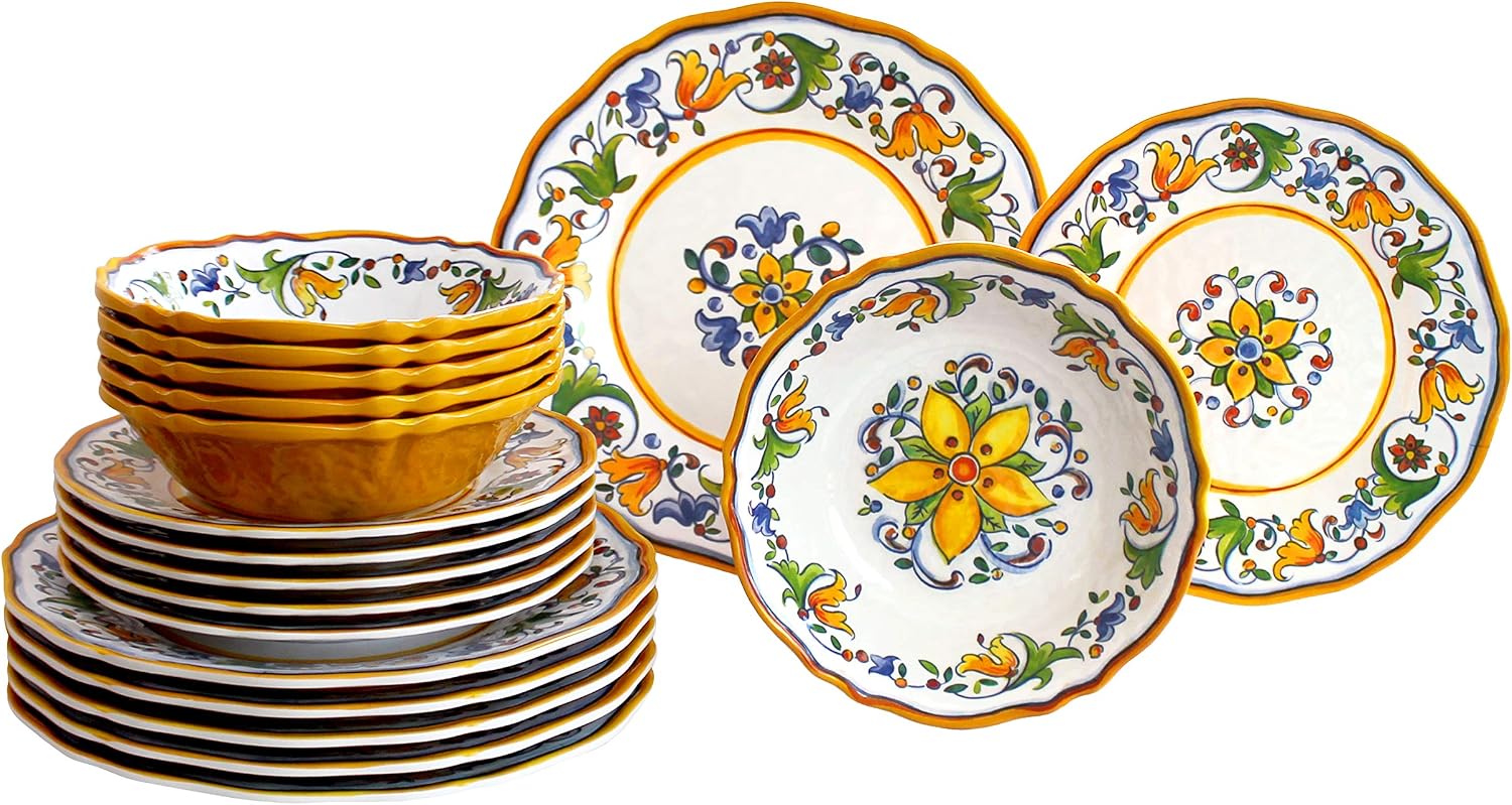 Le Cadeaux 18 Piece Luxury Melamine Dinnerware Set, Service for 6 (Benidorm)