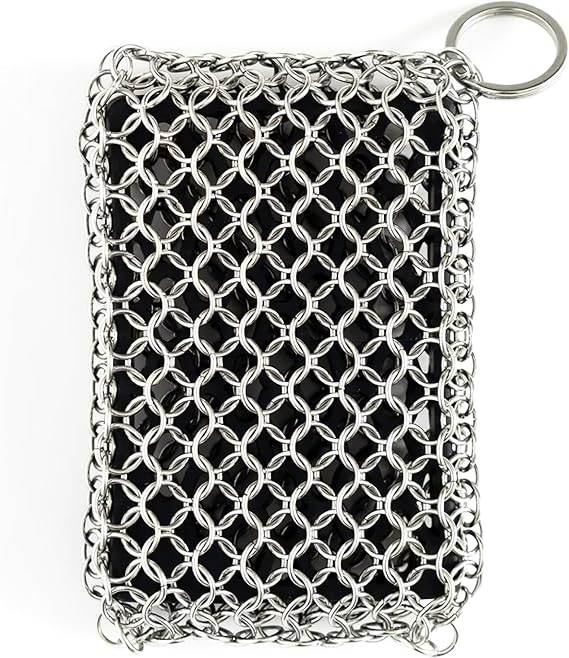 FINEX Stainless Steel Chain Link Scrubber for Cast Iron Skillets, Made USA