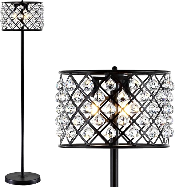 JONATHAN Y Elizabeth 60" 3-Light Crystal Metal Drum Floor Lamp, Bronze
