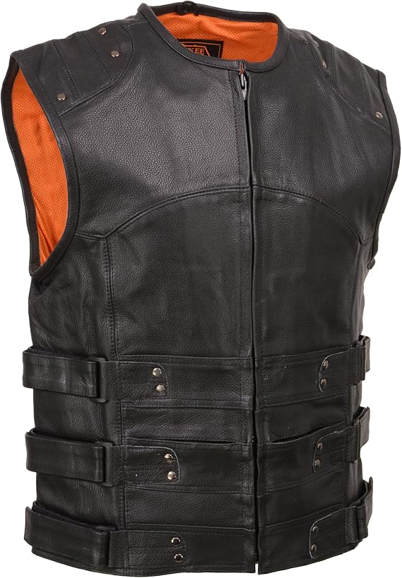 Milwaukee Leather MLM3530 Men's SWAT Style Leather Biker Vest with Gun Pocket