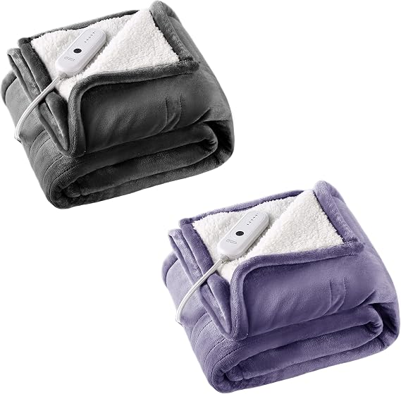 ESTINGO Electric Throw Blanket Heated Blanket Throw, 50"x60" Dark Grey & 50"x60" Purple Bundle