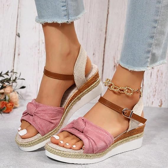 Dheva-C Orthopedic Wedge Sandals for Women Summer Dressy Open Toe Ankle Strap Platform Fashion Sandals Buckle Ankle Strap Casual Beach Outdoor Sandals Wedges Sandal Shoes (5-Pink, 8.5)