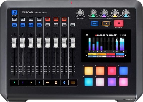 TASCAM Mixcast 4 Podcast Streaming Mixer, Recorder, and USB Audio Interface Four XLR/TRS Mic Inputs, Touch Screen and Editing Software Included