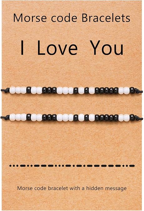 Desimtion Christmas Couples Bracelets I Love You Morse Code Matching Bracelets for Couples Gifts for Him and Her, Long Distance Relationship Gifts for Boyfriend and Girlfriend