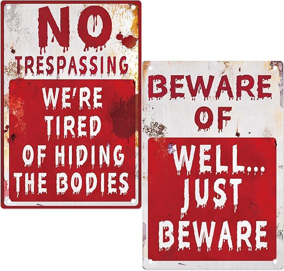 2 Pcs Halloween Decorations Outdoor Accessories Scary Metal Signs 20x30 Cm Garden Party Decor Front Door,Garden,Yard Props Hanging Scary Outside Halloween Ornaments Creepy Haunted Wall Signs Stuff