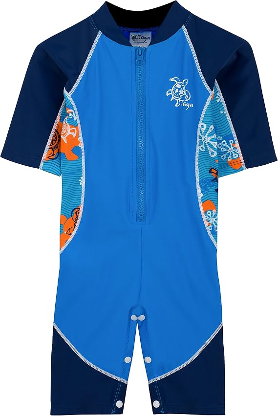 Tuga Boys Short Sleeve One Piece Swimsuit 3mos-7 Years, UPF 50+ Sun Protection