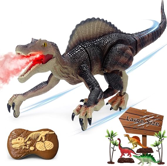 Remote Control Dinosaur Toys for Boys Electronic RC Spray Raptor Toy Walking Roaring Jurassic Spinosaurus Realistic 18.1" Dino Birthday Gift for Kids 3 4 5 6 7 8