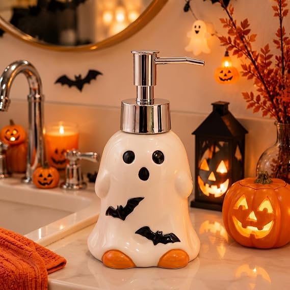 Potchen Ghost and Bat Soap Dispenser Ceramic Pump Bathroom Decor