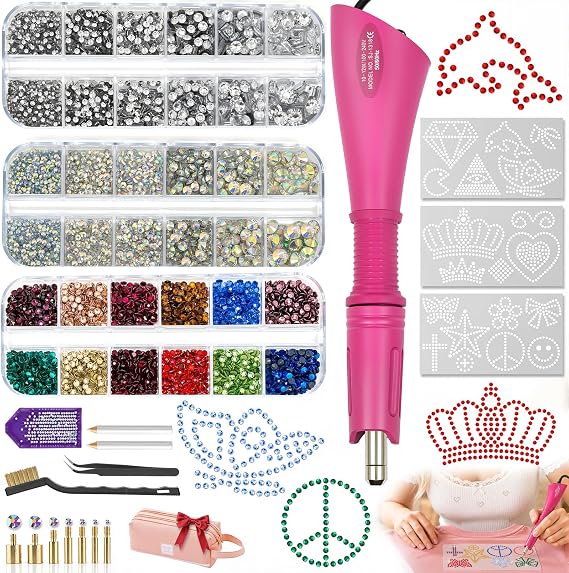 Hotfix Rhinestones Applicator DIY Kit Set 4500 Pcs Crystals and 19 Patterns